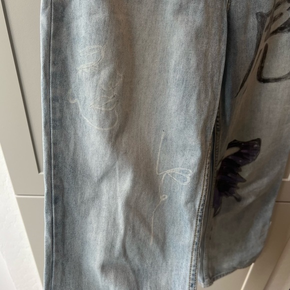 Unif Custon Hand Painted Reworked Straight Leg Acid Washed Jeans 27 Small Doodle - Picture 5 of 13
